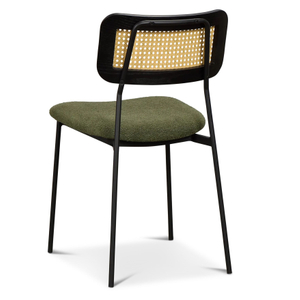 Moderner Stil Essstuhl Bogenstuhl Rattan Rücken mit Pu -Kissen Metallrahmen für Esszimmerstuhl