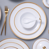 Hotel Restaurant Haltbarer China White Gold Rand Präge Keramikgerichte Teller Kaffee Tasse Untertasse Schüssel Vajilla Niertel Set