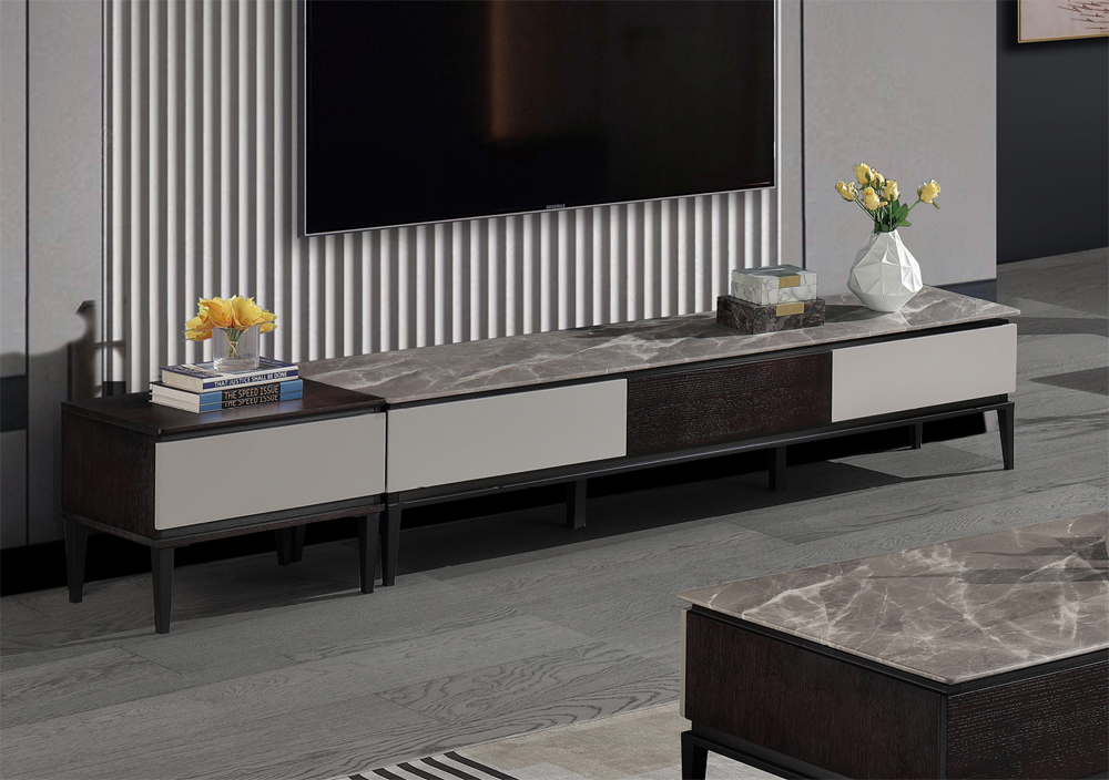 Neues Produkt Wohnzimmer Kabinett Modern Glas Stahl Stein TV Stand Möbel