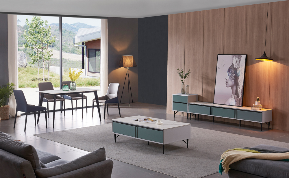 Nordic minimalistischer Marmor-Esstisch Kreativer Eisen-Esstisch und -stuhl-Kombination Small Apartment Restaurant Lange Tabelle