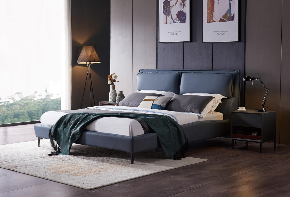Moderne braune Schlafzimmermöbel Leder Bett mit Lautsprecher USB-Ladegerät Massage-Schlafsofa-Sets