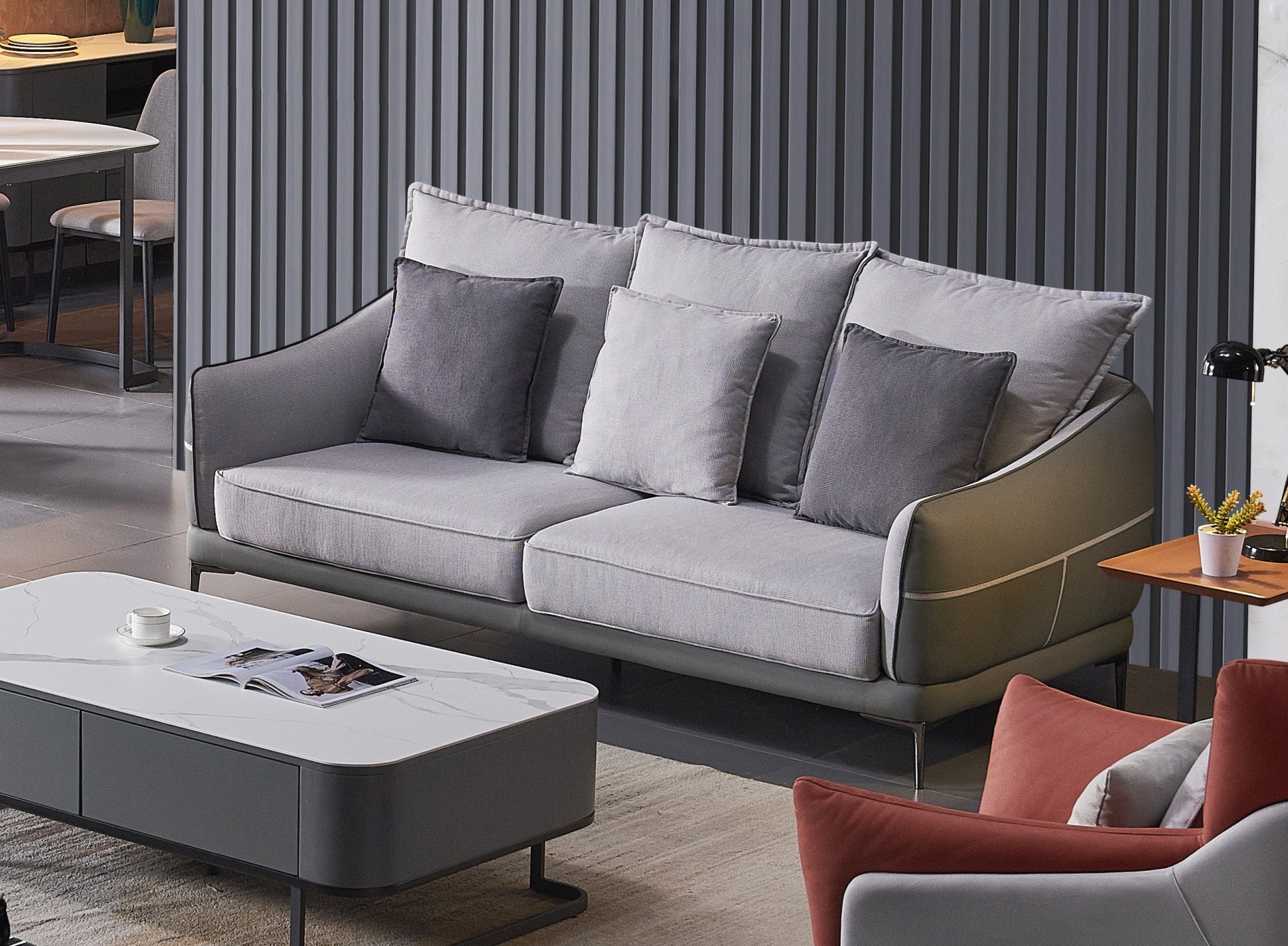 Modernes Einfache Wohnung Hotel Komfortables Wohnzimmer Stoff Sofa